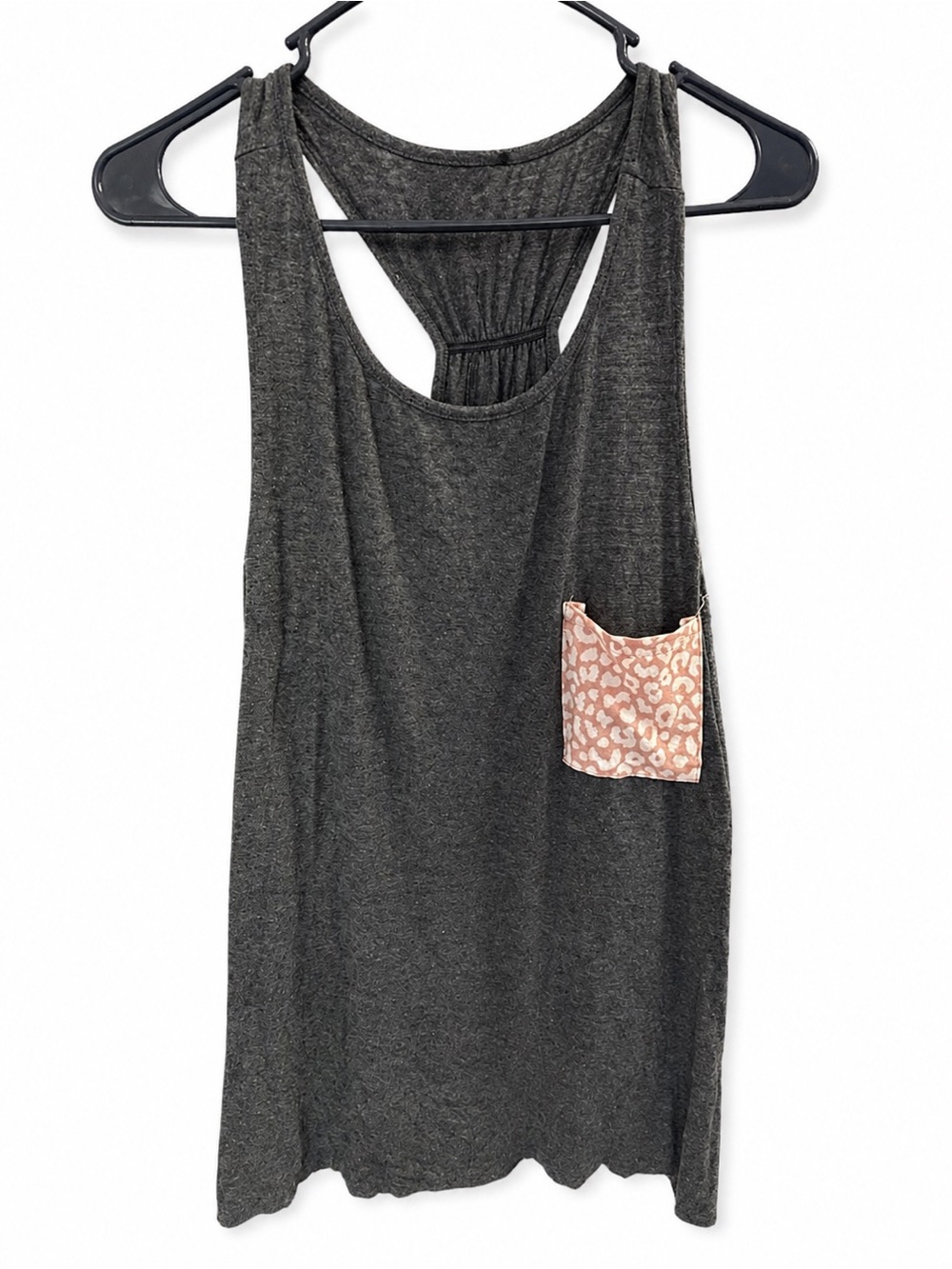 Zenana Outfitters Charcoal Racerback Tank with Pink Leopard Pocket